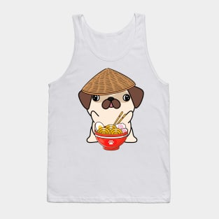 Funny Pug Eating Noodles Tank Top